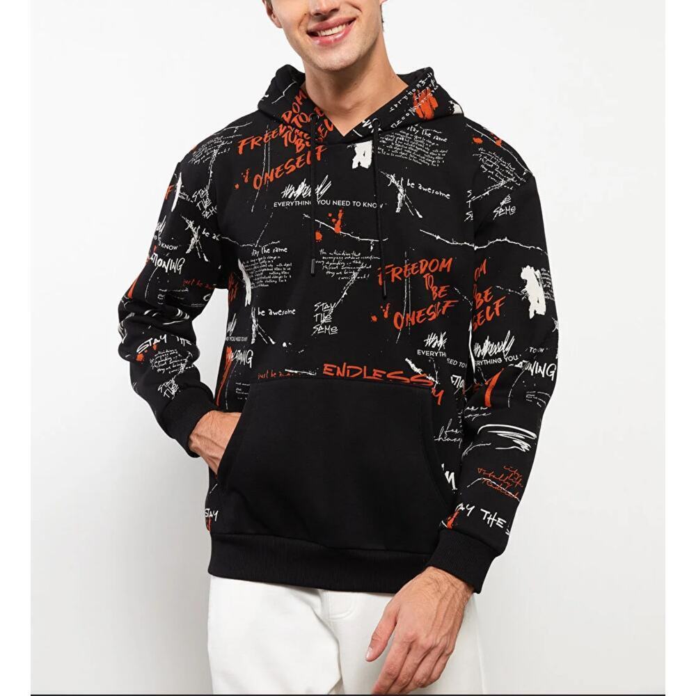 LCW Casual NEONSTREET Hooded Long Sleeve Graffiti Men's LOOSE FIT Hoodie Medium